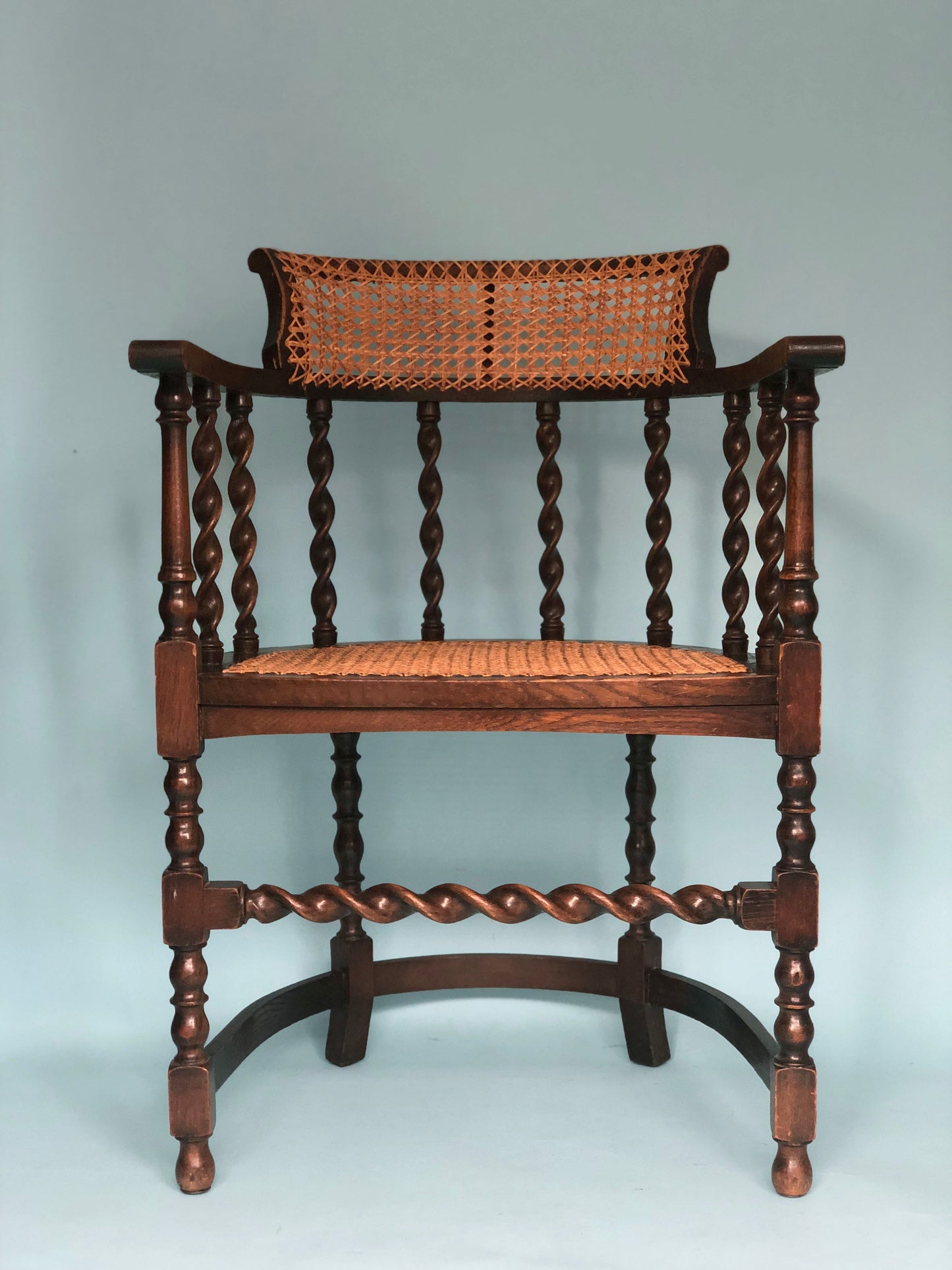 Edwardian Barley Twist Corner Chair With Cane Late 19th Century