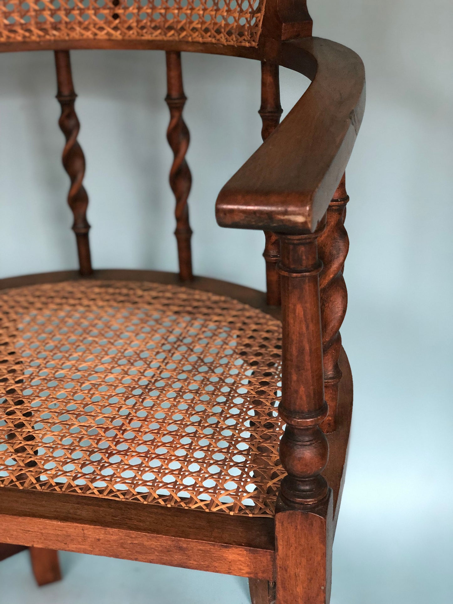 Edwardian Barley Twist Corner Chair With Cane Late 19th Century