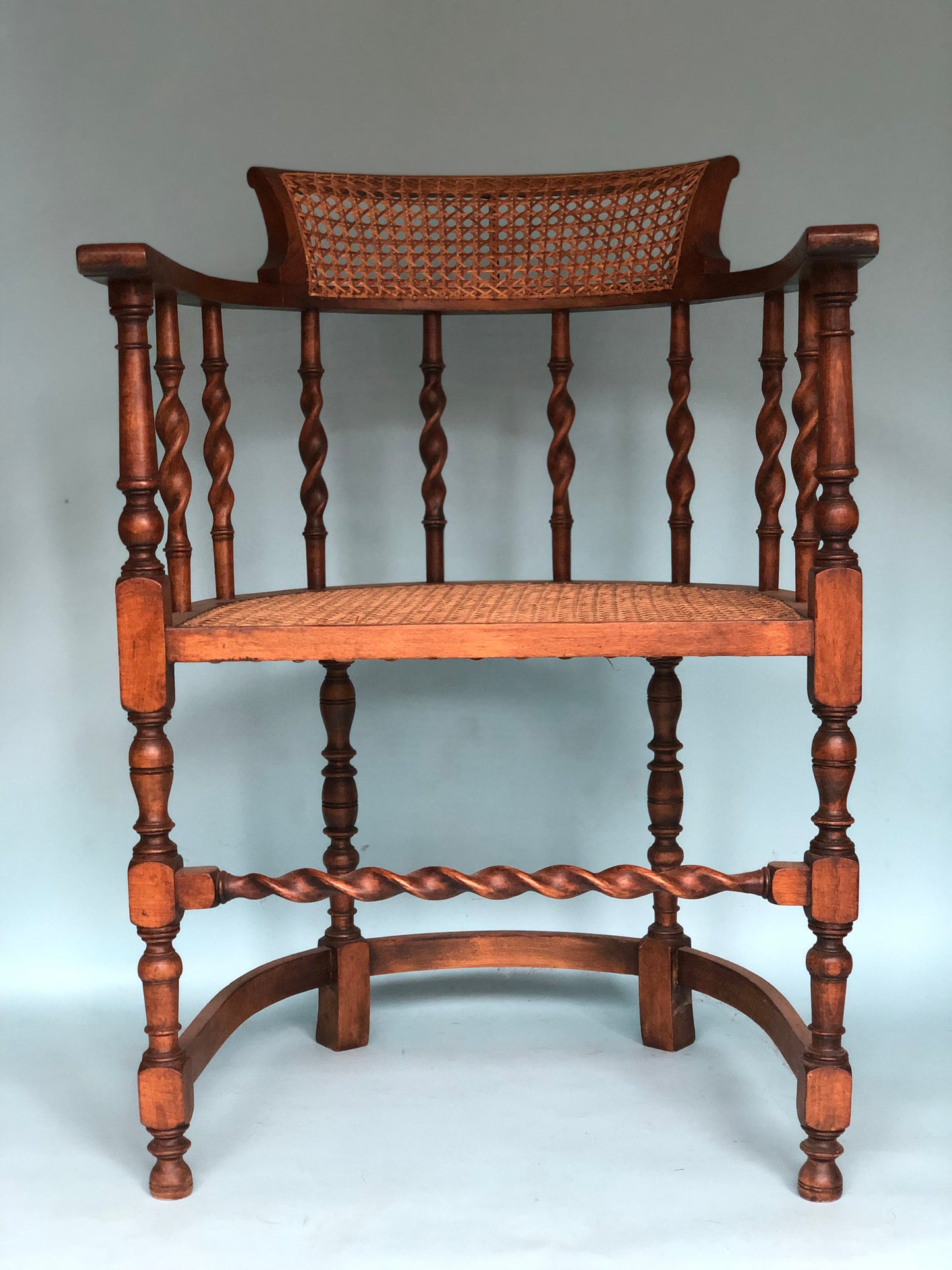 Edwardian Barley Twist Corner Chair With Cane Late 19th Century