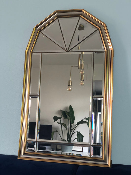 Hollywood Regency Facet Cut Mirror In Gold And Silver 1980s