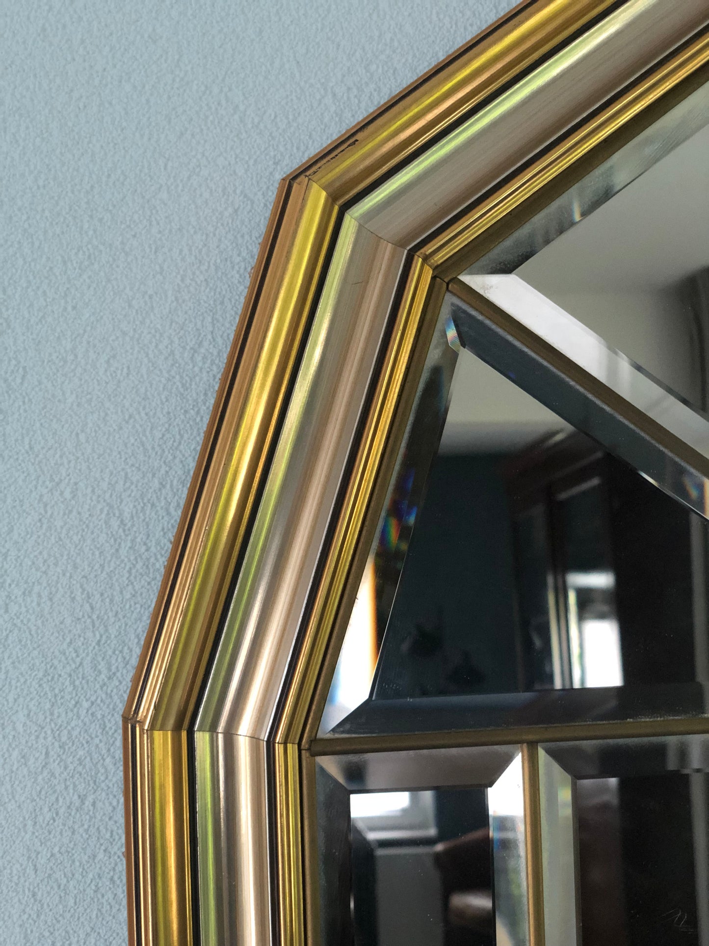 Hollywood Regency Facet Cut Mirror In Gold And Silver 1980s