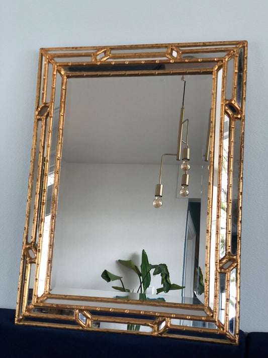 LaBarge Italian Faux Bamboo Hollywood Regency Mirror 1980s