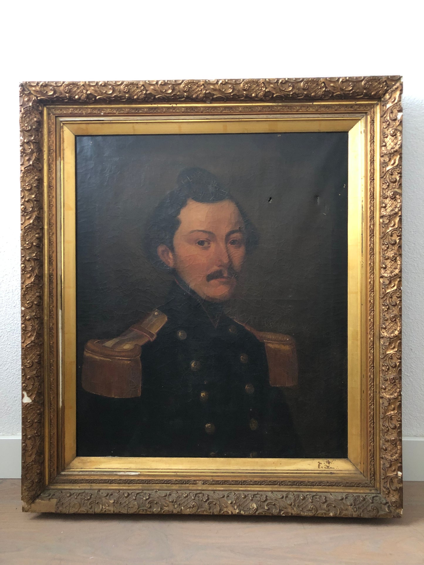 Large 19th Century Oil Portrait Painting of a Officer, European School