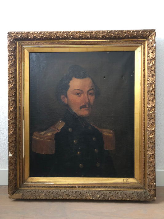 Large 19th Century Oil Portrait Painting of a Officer, European School