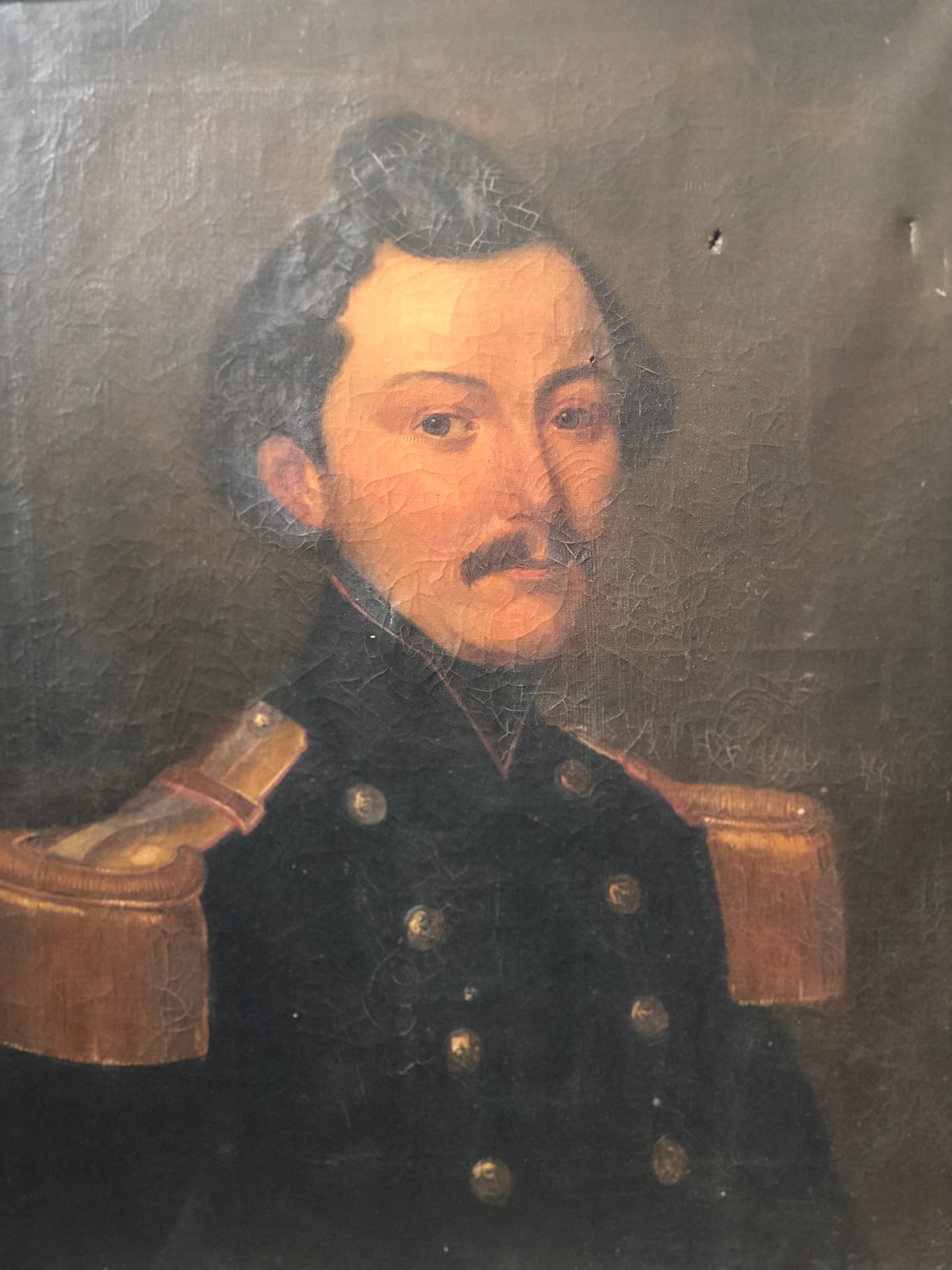 Large 19th Century Oil Portrait Painting of a Officer, European School