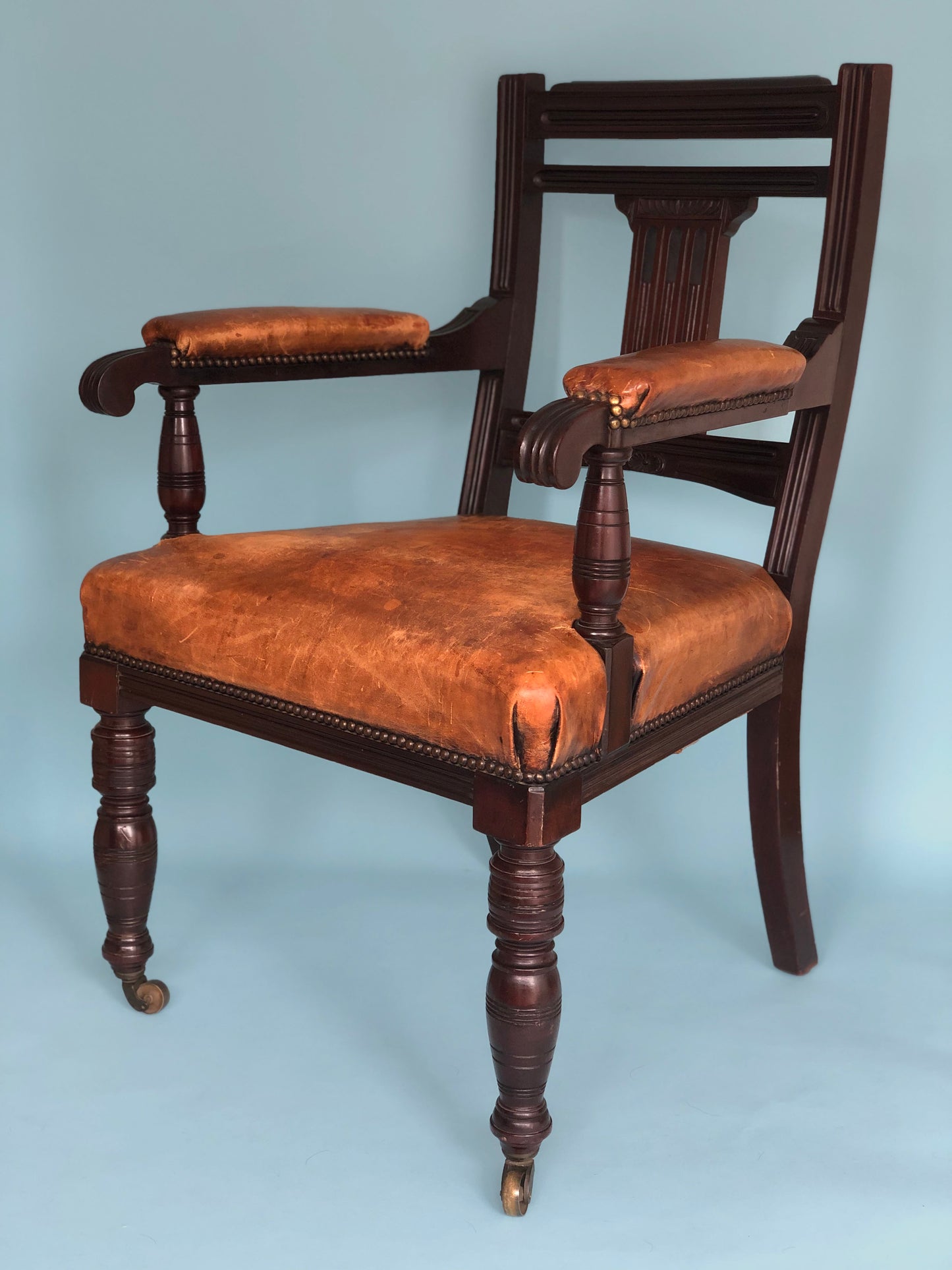 Mahogany Leather Empire Desk Chair 1900s USA