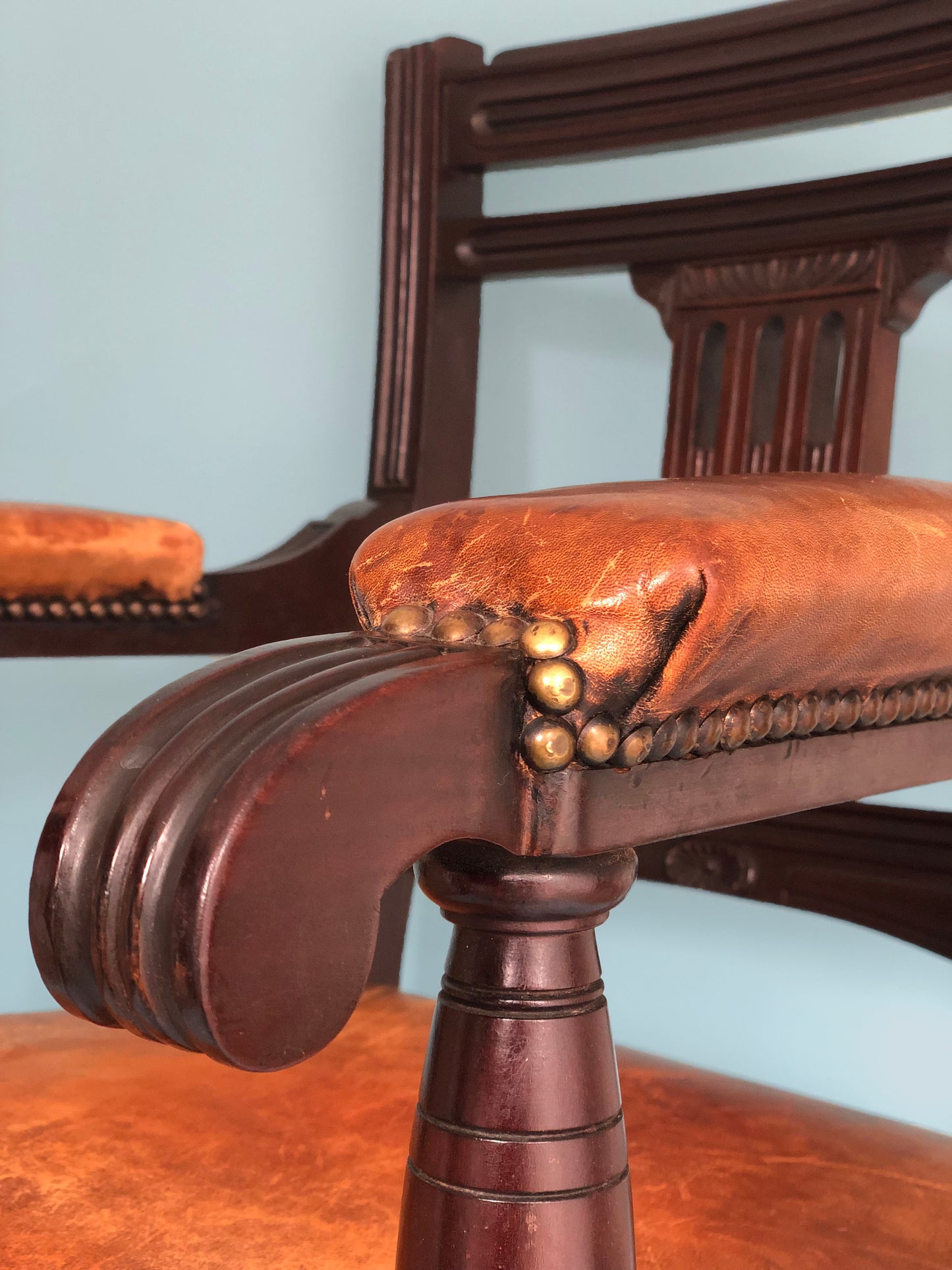 Mahogany Leather Empire Desk Chair 1900s USA