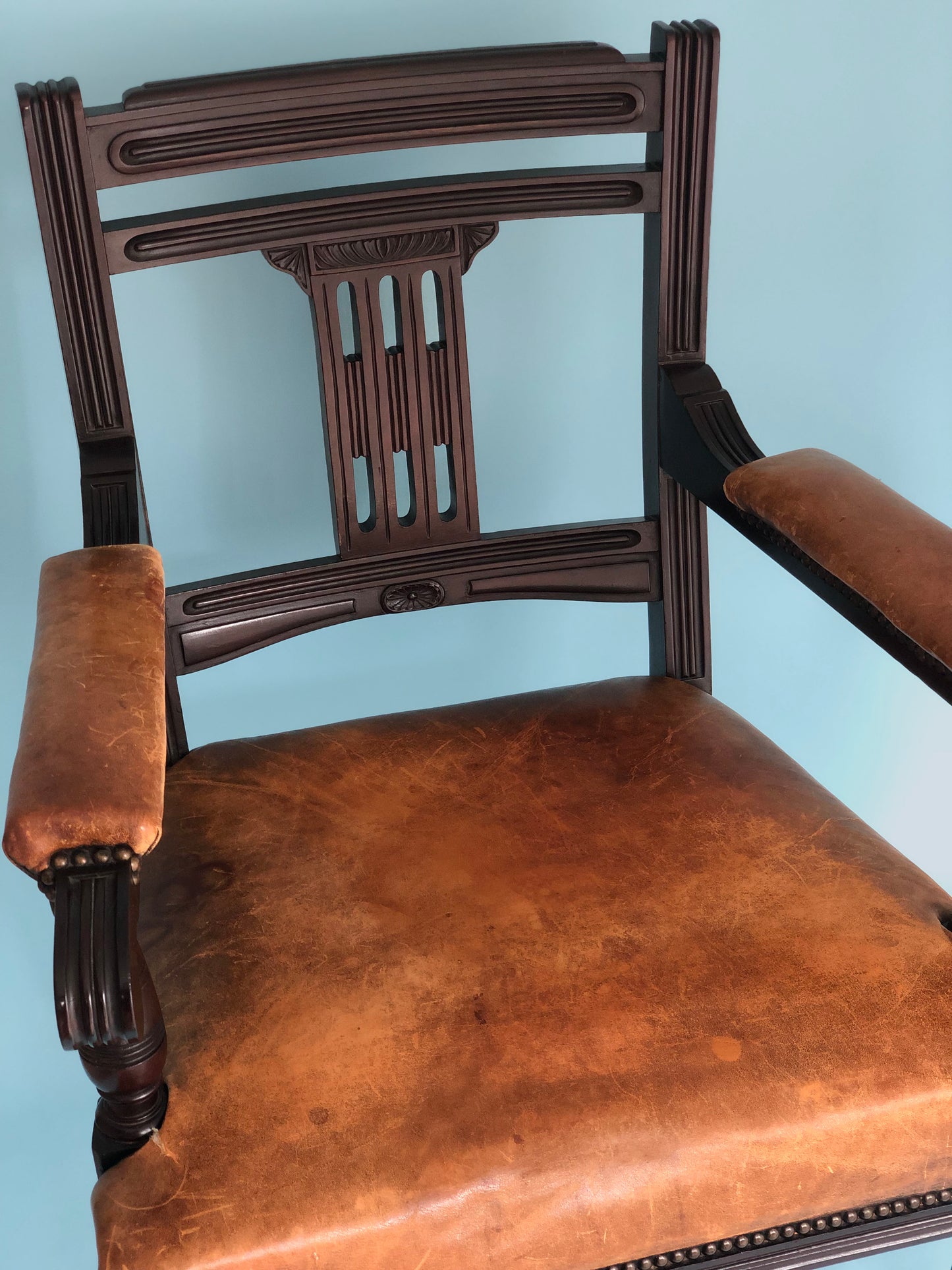 Mahogany Leather Empire Desk Chair 1900s USA