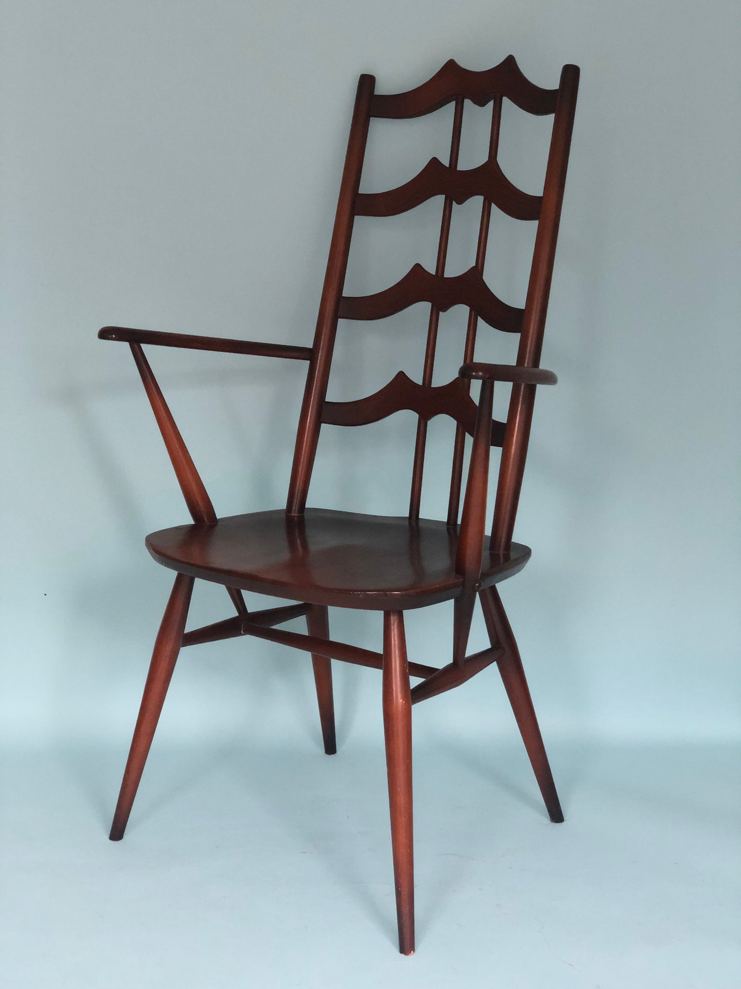 Mid Century Walnut Ladderback Dining Chairs Lucian Ercolani for Ercol England Set of 5