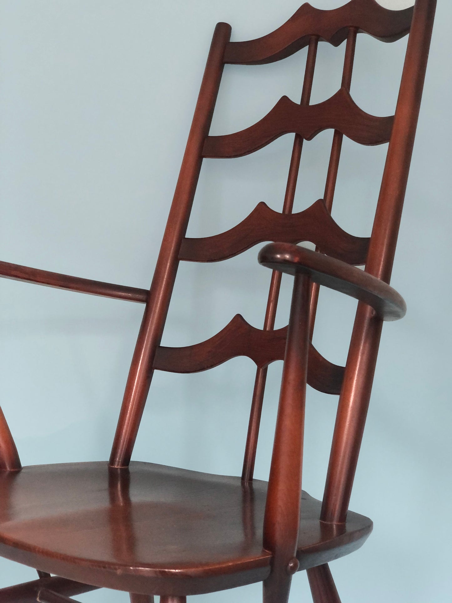 Mid Century Walnut Ladderback Dining Chairs Lucian Ercolani for Ercol England Set of 5