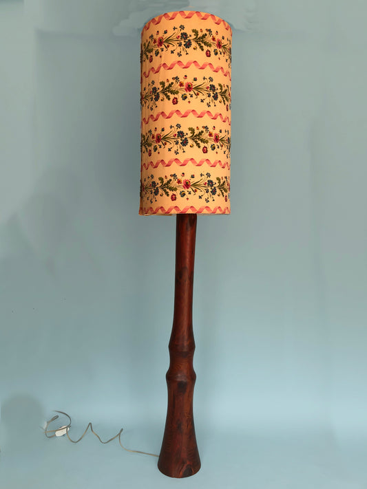 Mid Century Wooden Floor Lamp With Flower Design Lampshade