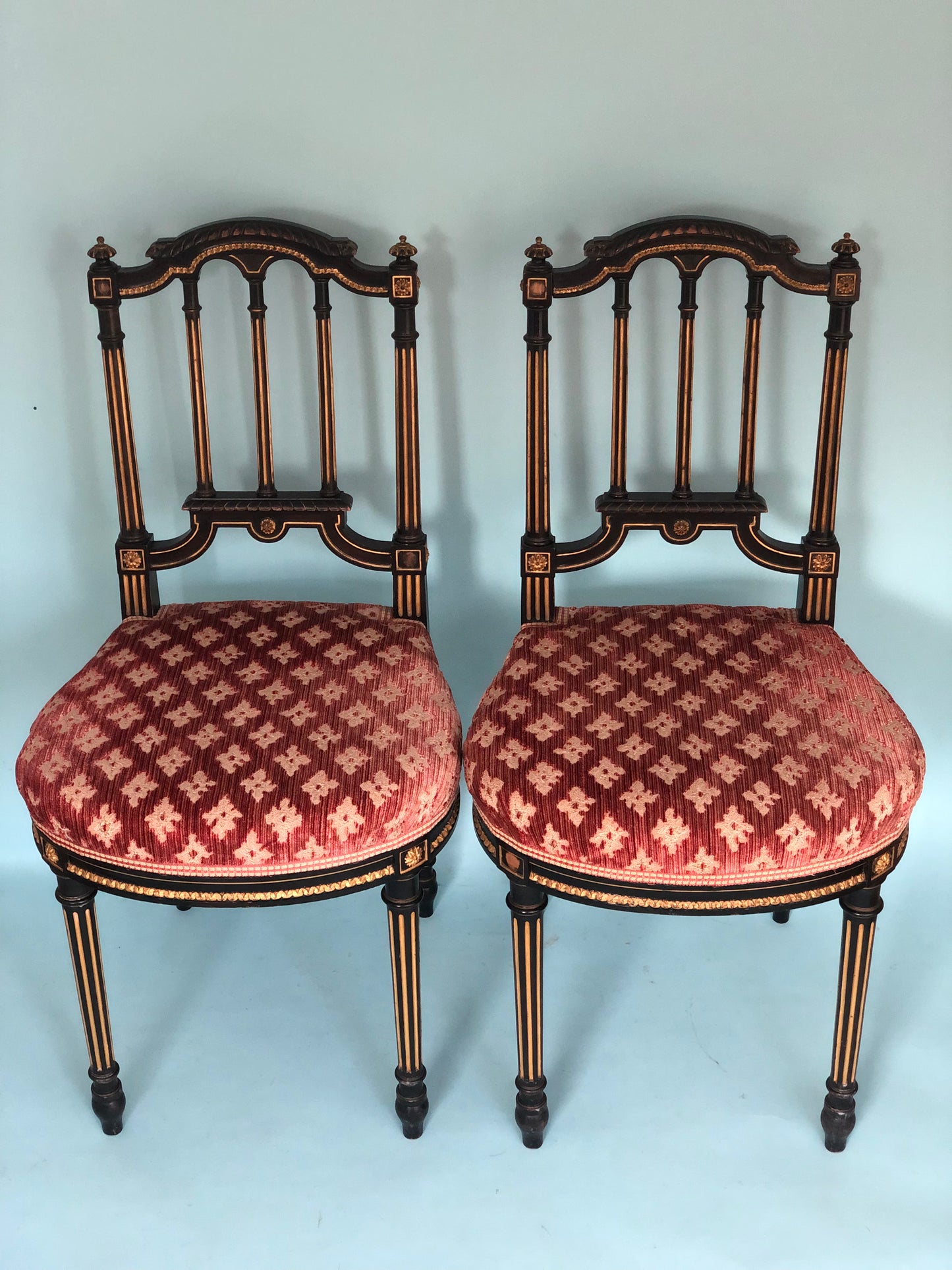Napoleon III style Vintage Gilt Dining Chairs in Black and Gold Set of 2