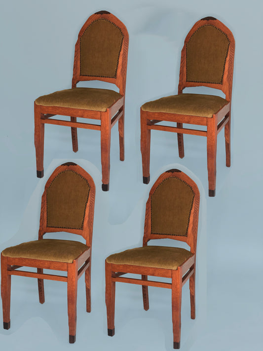 Oak Art Deco Amsterdam School Chairs 1920s. Set of 4