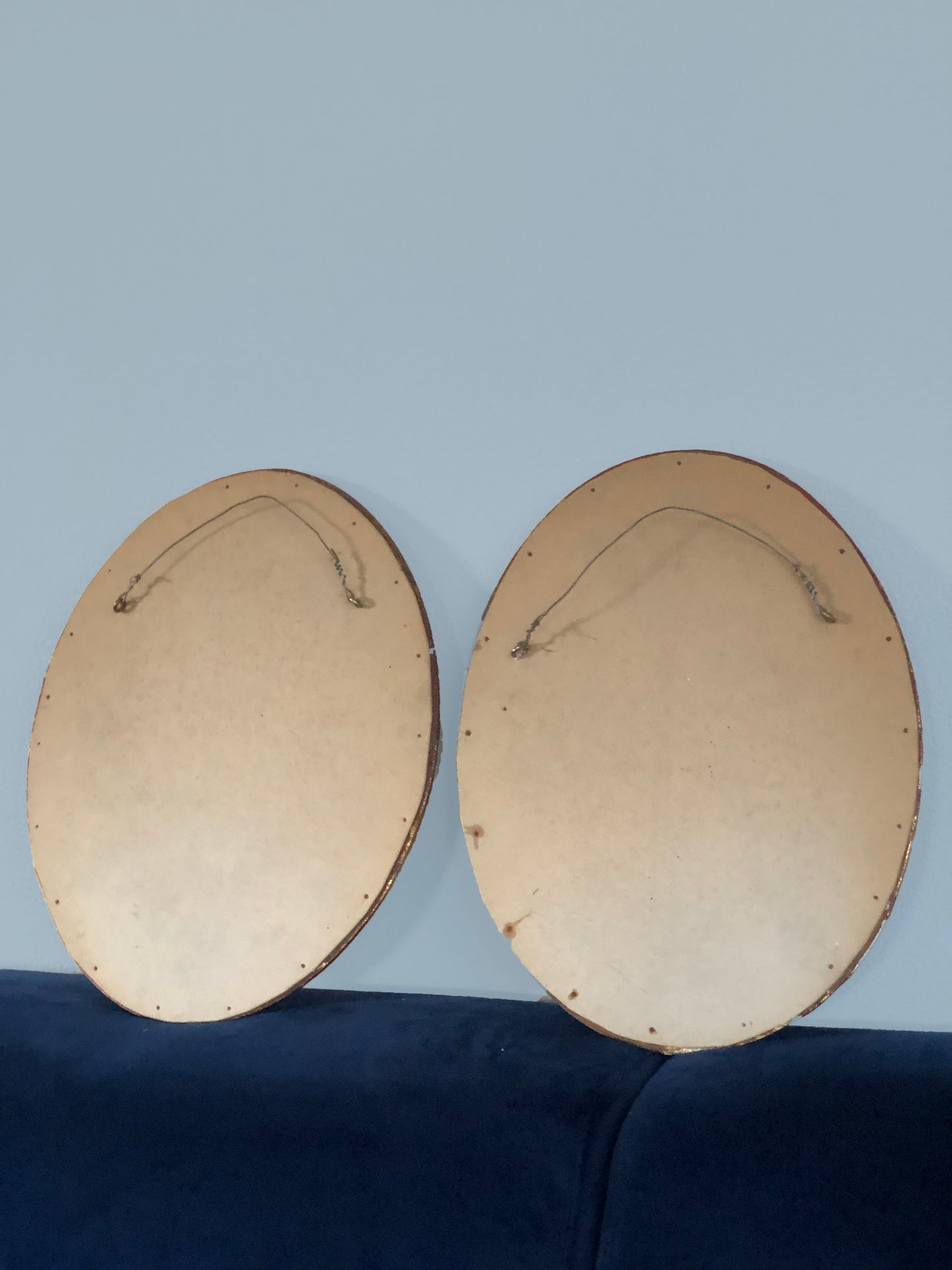 Oval 19th Century Giltwood Convex Butler Mirror. Set Of 2