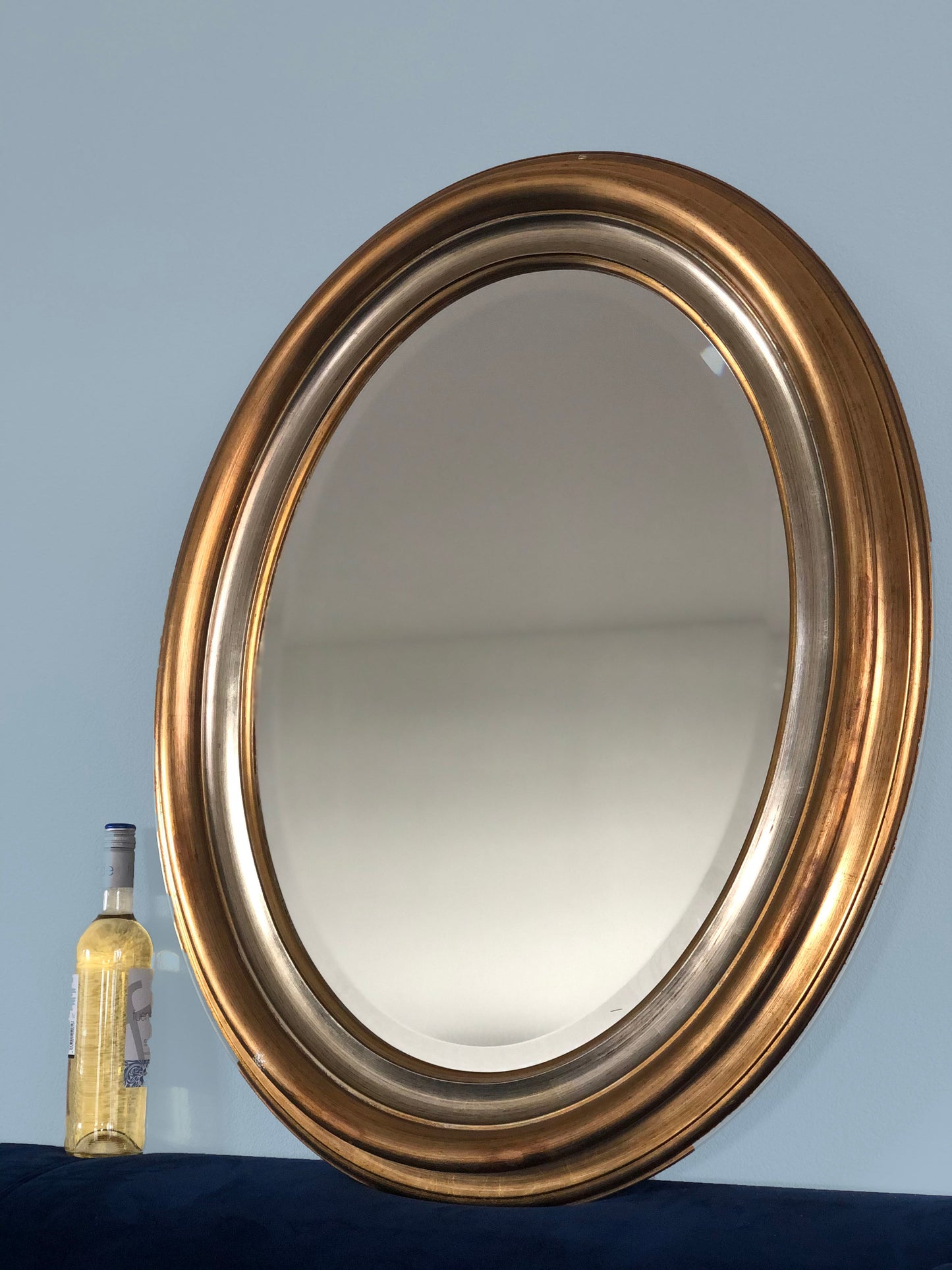 Oval Mid Century Facet-Cut Mirror In Gold And Silver