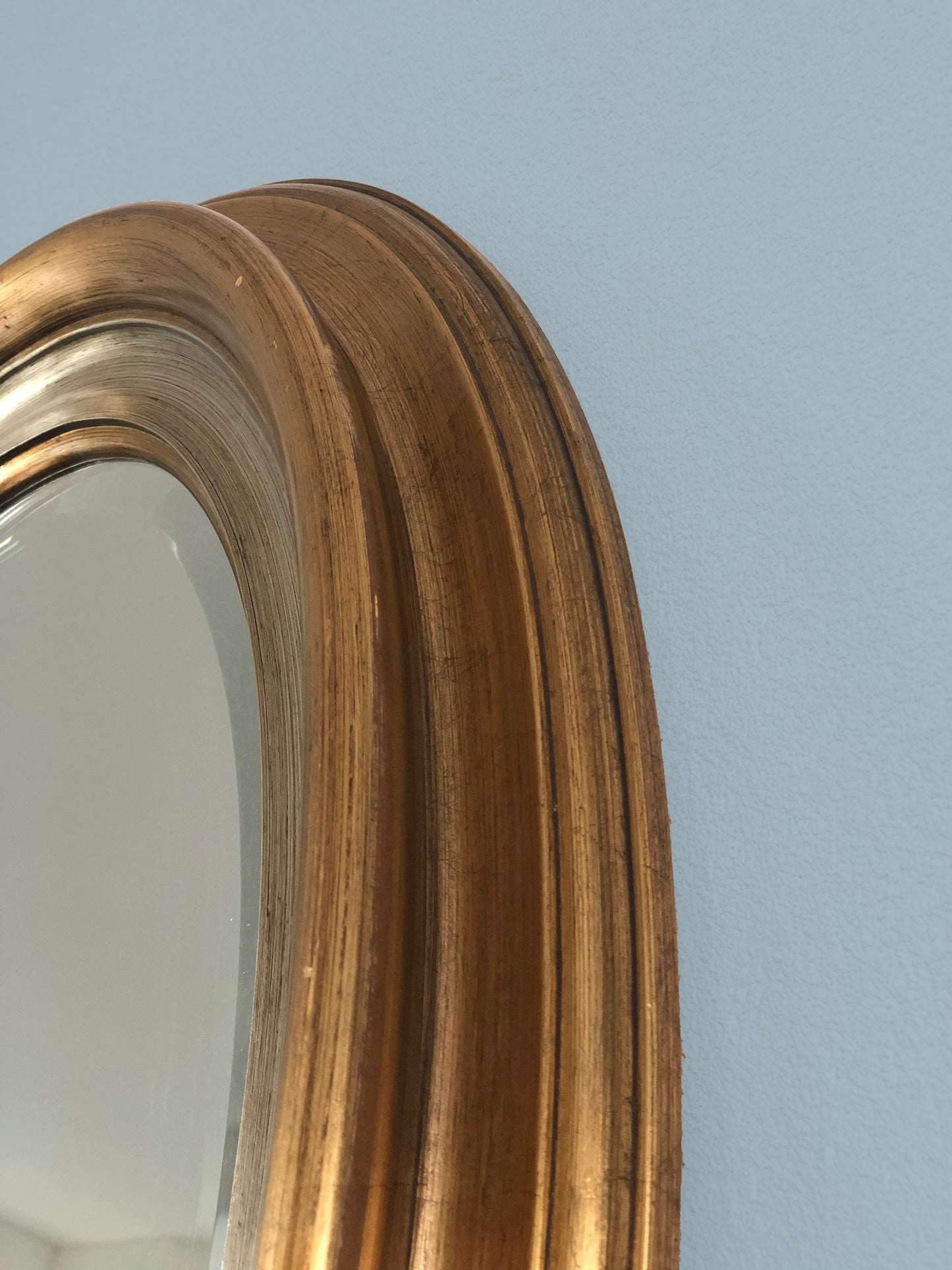 Oval Mid Century Facet-Cut Mirror In Gold And Silver