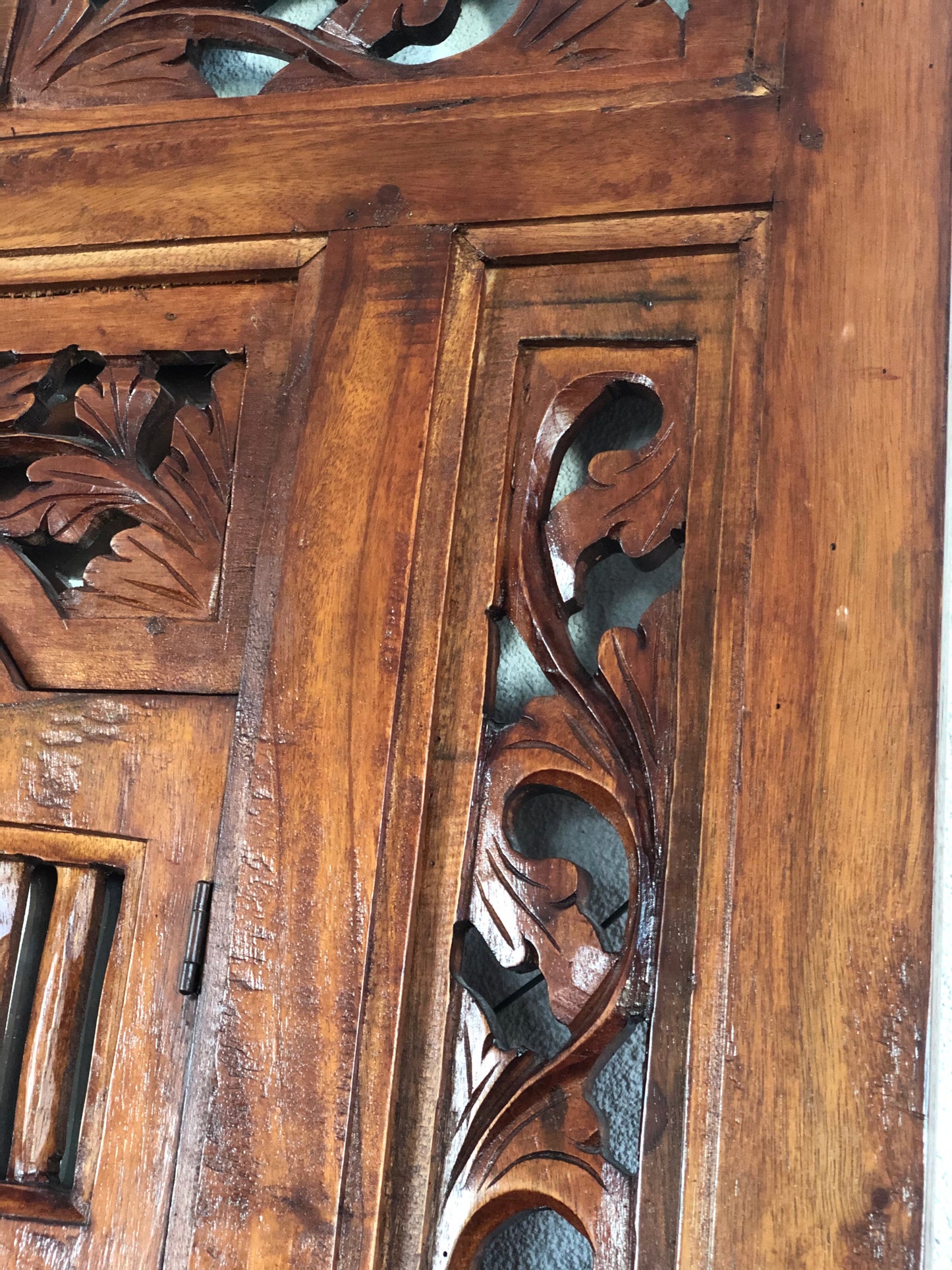 Vintage 1950s Balinese Hand Carved Shuttered Door Mirror