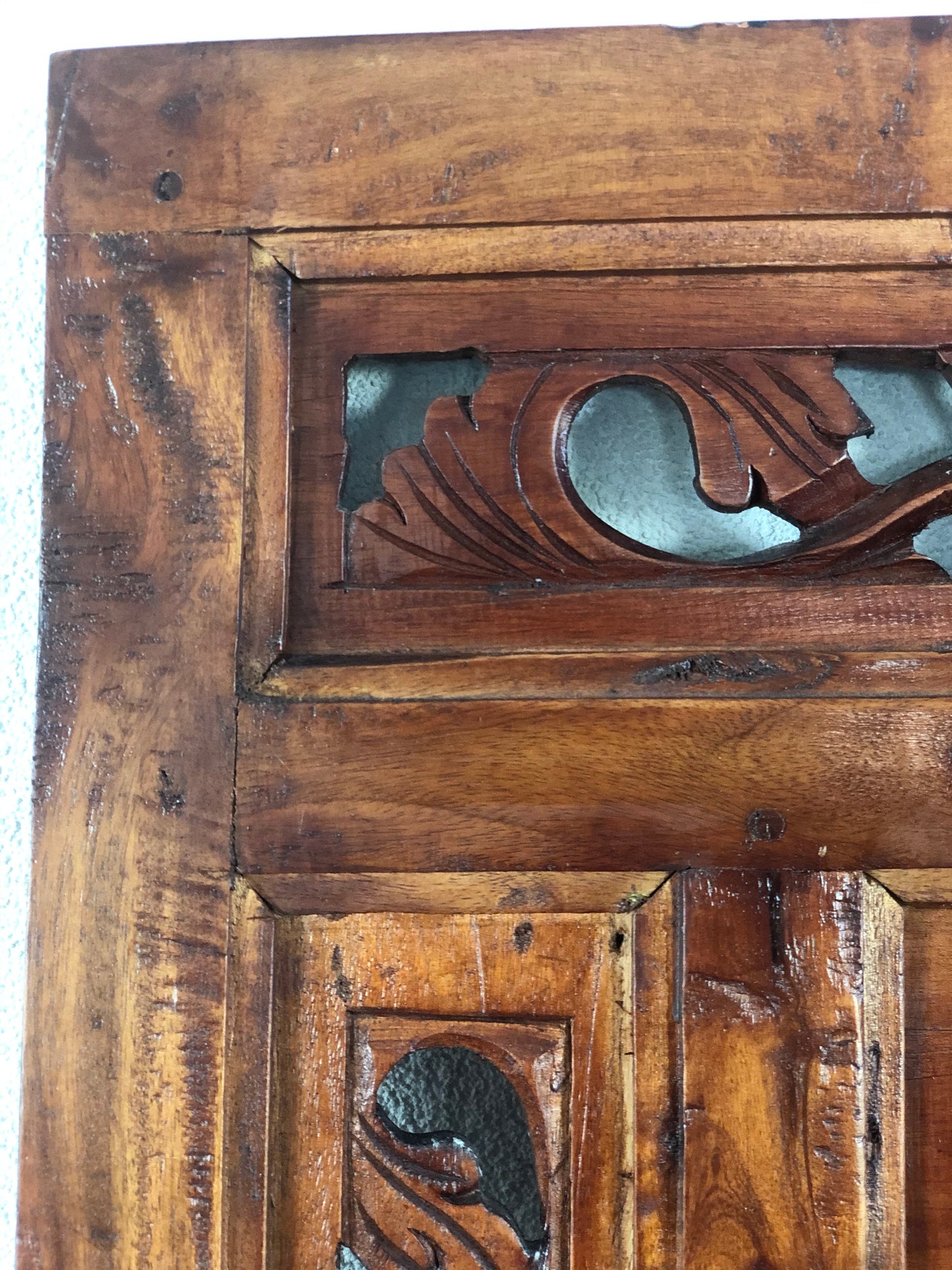 Vintage 1950s Balinese Hand Carved Shuttered Door Mirror