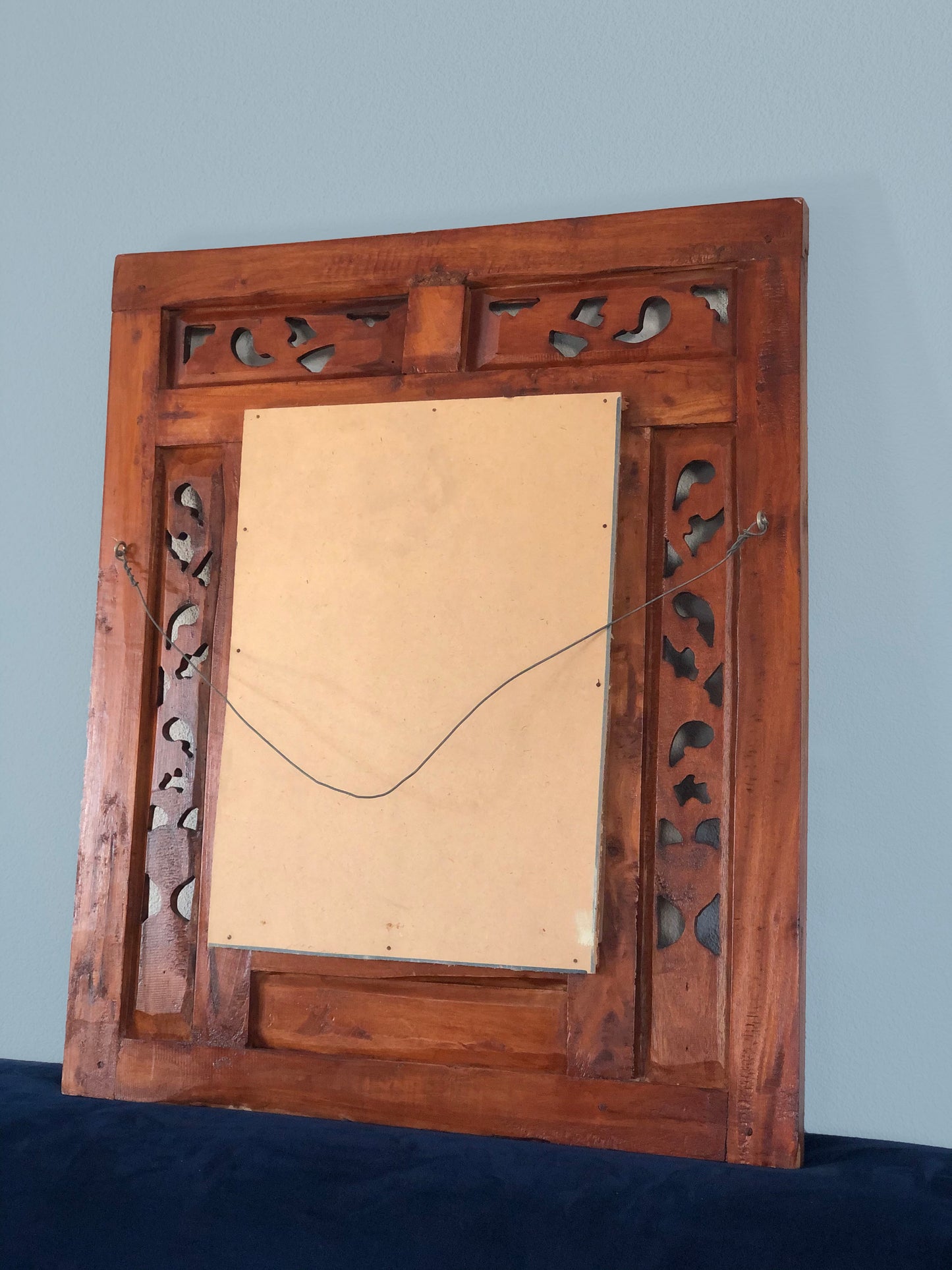 Vintage 1950s Balinese Hand Carved Shuttered Door Mirror