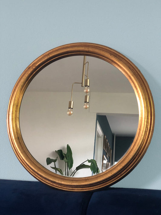 Vintage Giltwood Round Mirror 1970s