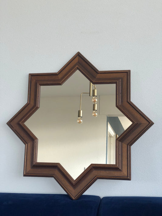 Vintage Oak Star Shaped Mirror 1970s