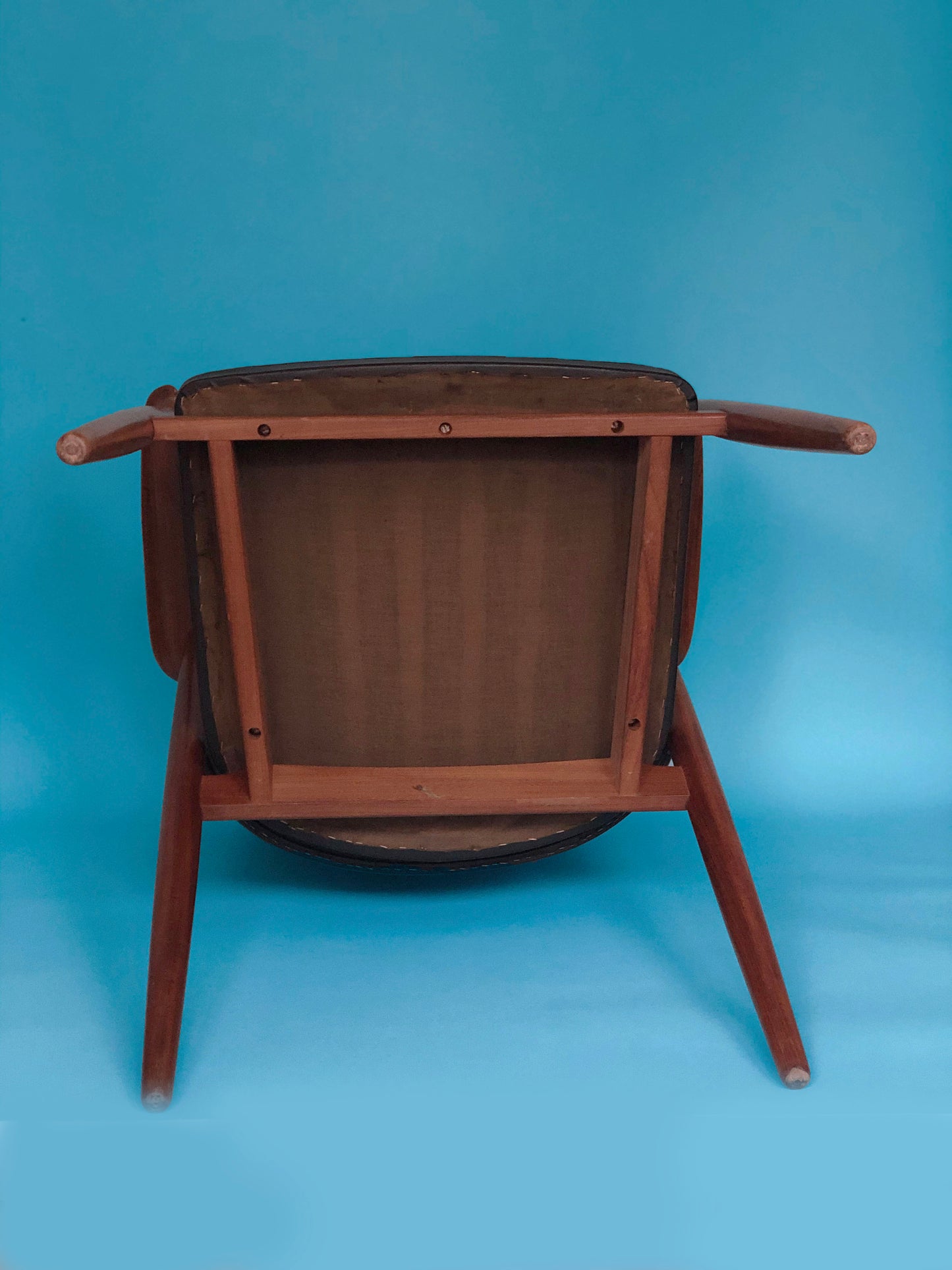 Vintage Black Leather Teak Chair