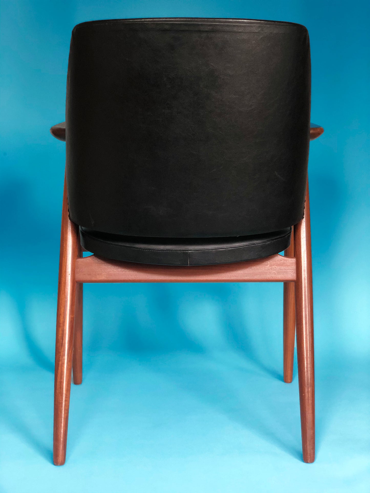 Vintage Black Leather Teak Chair