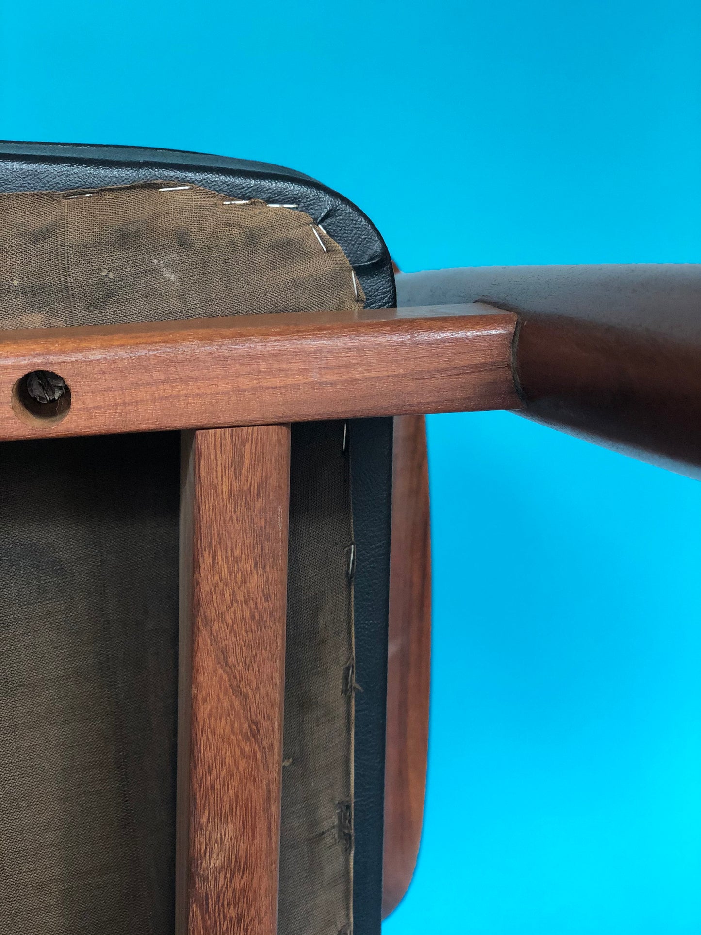 Vintage Black Leather Teak Chair
